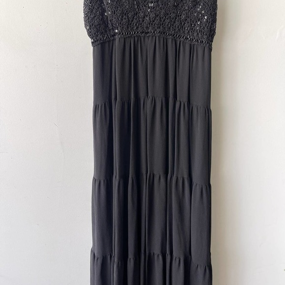 BCBG Dress Womens Small Black Sequin Tiered Boho Grunge Maxi Formal Event Knit - Picture 3 of 11